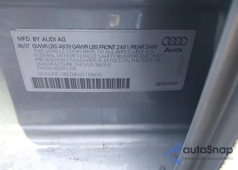 2008 Audi A4 2.0T from USA, damaged, VIN WAUDF78E08A010605